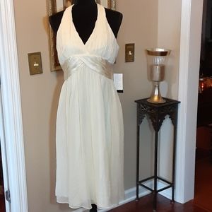 Jones New York Marilyn Monroe 100% silk cream sheer lined halter dress 12 NEW…